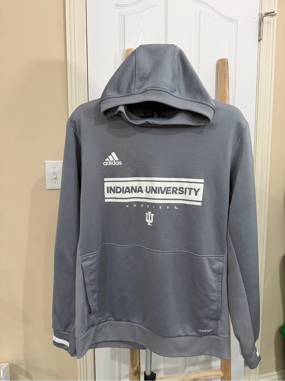 Adidas Aeroready Indiana University IU Team 19 Game Hoodie Grey/White Mens Large